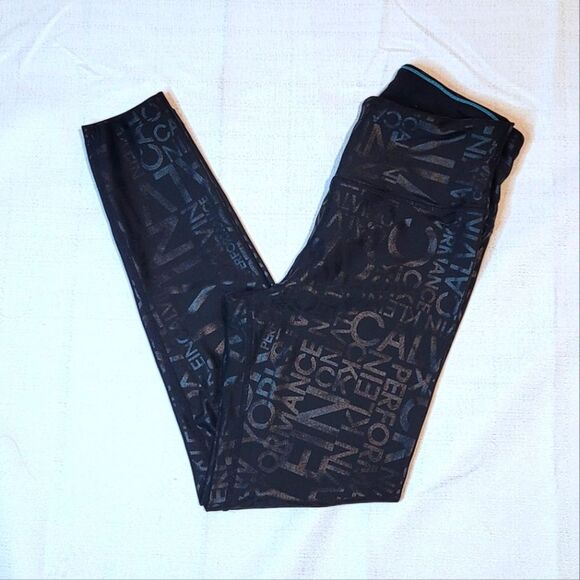 Calvin Klein Black Text Performance Wick Cropped Leggings Size Small - Picture 1 of 10